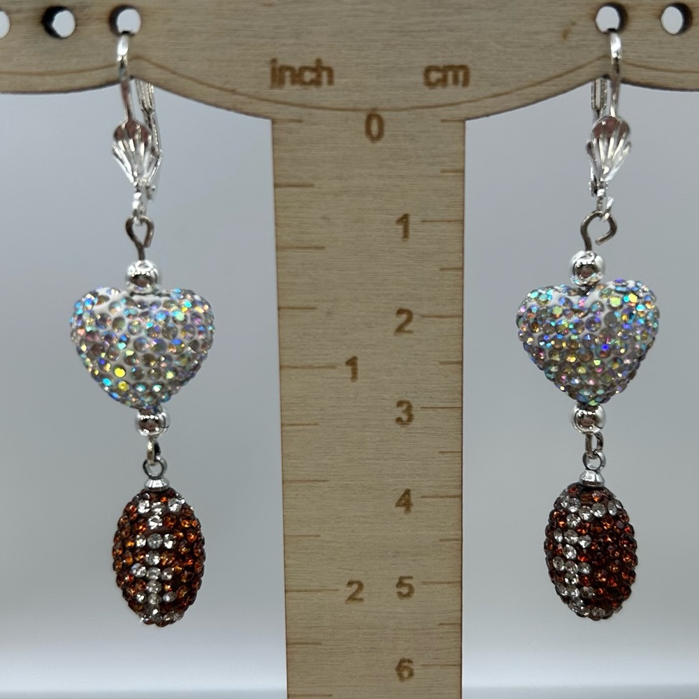 Sparkling Football & Heart Crystal Dangle Earring - One-of-a-Kind